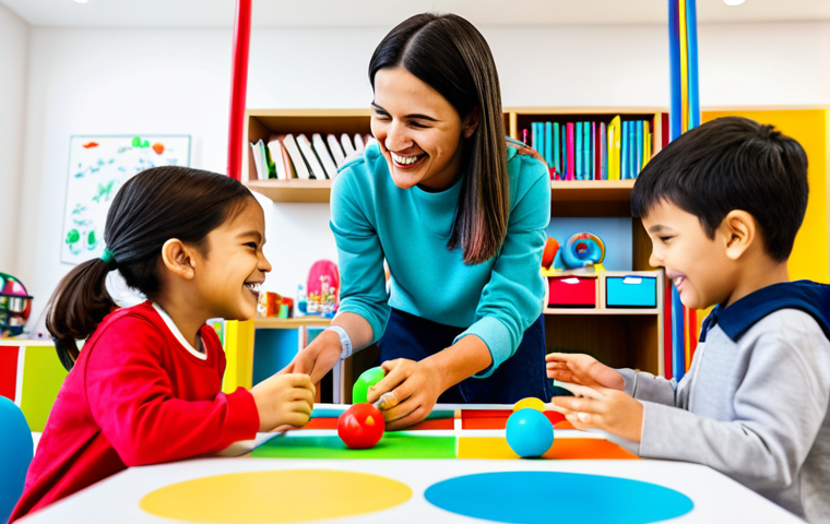 A joyful and engaging female content creator, 'Hejiny,' in a vibrant, modest, and appropriate casual outfit, is interacting with a diverse group of happy children in a brightly lit, modern interactive playroom. They are all fully clothed and engaged in a fun, hands-on educational craft activity, with colorful materials spread around. The children are smiling, participating actively, and looking up at Hejiny with admiration. The background features cheerful educational toys and soft, inspiring decor. This scene perfectly embodies family-friendly entertainment and learning through play. safe for work, appropriate content, professional, perfect anatomy, correct proportions, natural pose, well-formed hands, proper finger count, natural body proportions.