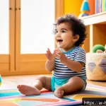 헤이지니의 동요 콘텐츠 - A warm, cozy Arabic-style children's playroom featuring a toddler wearing a colorful diaper, joyfull...